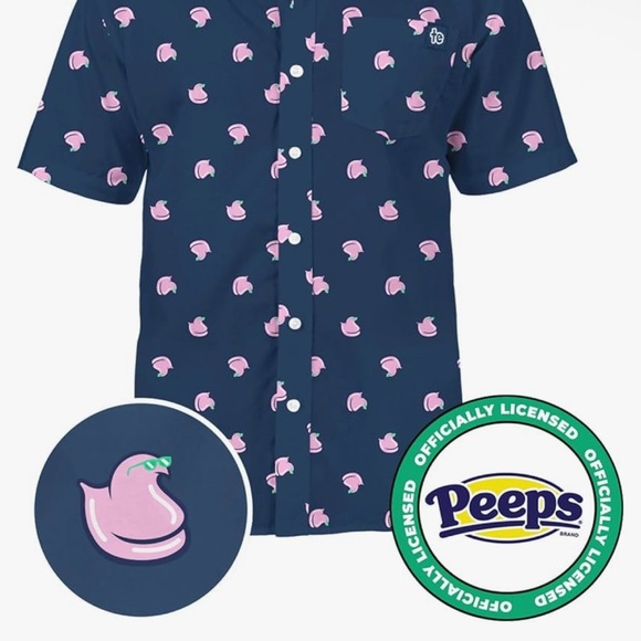 Tipsy Elves Playing For Peeps Marshmallow Chicks Easter Button Down Shirt Men XL - Picture 2 of 10